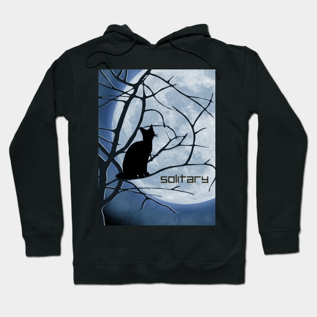 Solitary Black Cat Stares At A Full Moon Hoodie by 2HivelysArt